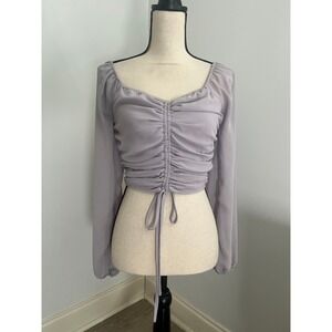 F21 Ruched Long Sleeve Crop Top size Small Chiffon Lavender Boho Chic Ethereal